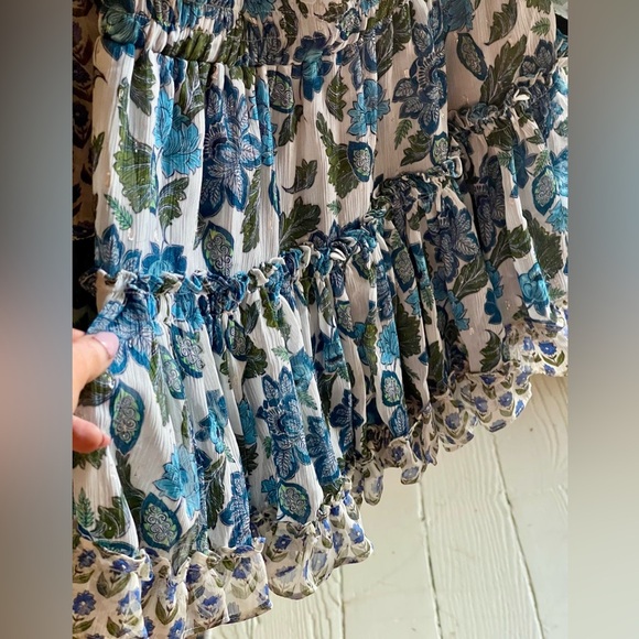 NWT MISA Los Angeles Elisabetta Chic Boho Blue White Floral Blouson Mini Dress - Picture 8 of 10